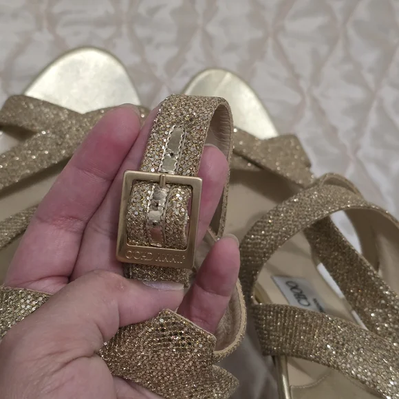 Jimmy Choo Glittering Gold Strappy Heels - Picture 8 of 8